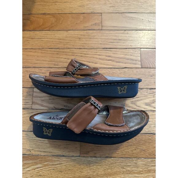 Alegria PG Lite Brown Leather Toe Loop Sandals Women’s 8.5 Comfort Slide Style - Picture 3 of 5